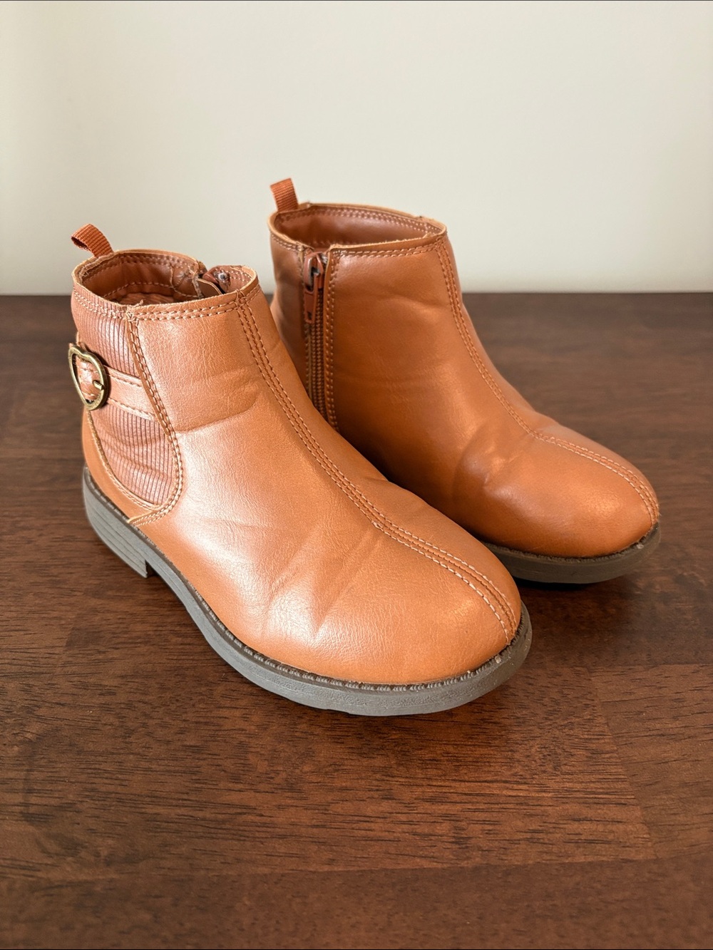 Kids Carters Tan Ankle Boots - Classic Zip-On Style